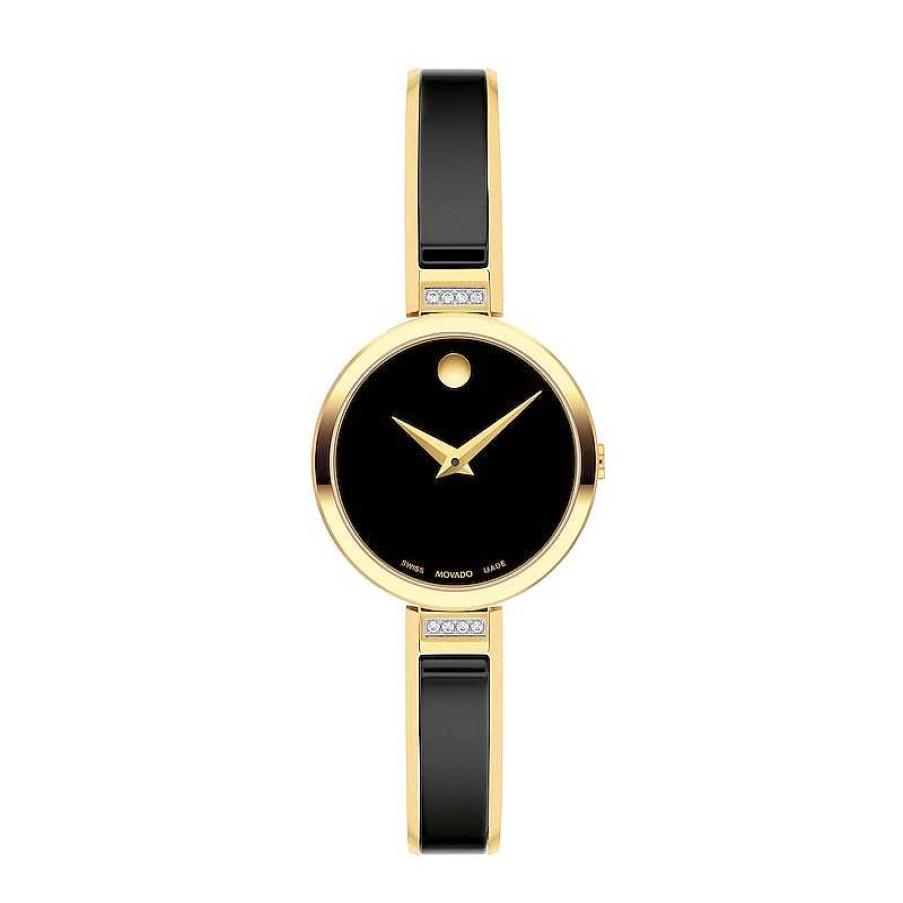 Movado Lades' Movado Moda Diamond Accent Two-Tone Pvd Ceramic Bangle Watch With Black Dial (Model: 0607716) Watches