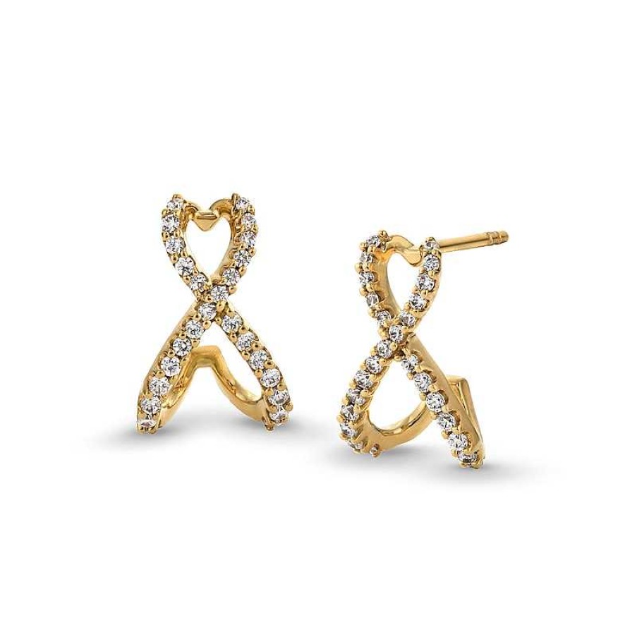 Zales 1/3 Ct. T.W. Diamond Crossover J-Hoop Earrings In 10K Gold Earrings