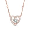 Zales 5.0Mm White Lab-Created Sapphire Heart Bead Station Necklace In Sterling Silver With 18K Rose Gold Plate Necklaces