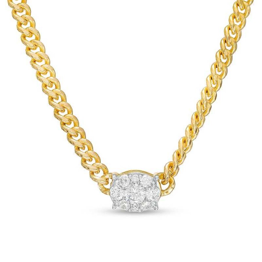 Zales 1/2 Ct. T.W. Oval-Shaped Multi-Diamond Sideways Necklace In 10K Gold - 16" Necklaces