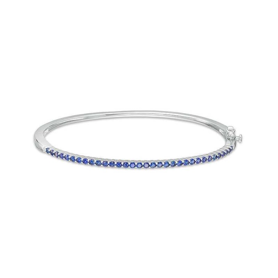 Zales Blue Lab-Created Sapphire Bangle In Sterling Silver 6.5" Bracelets