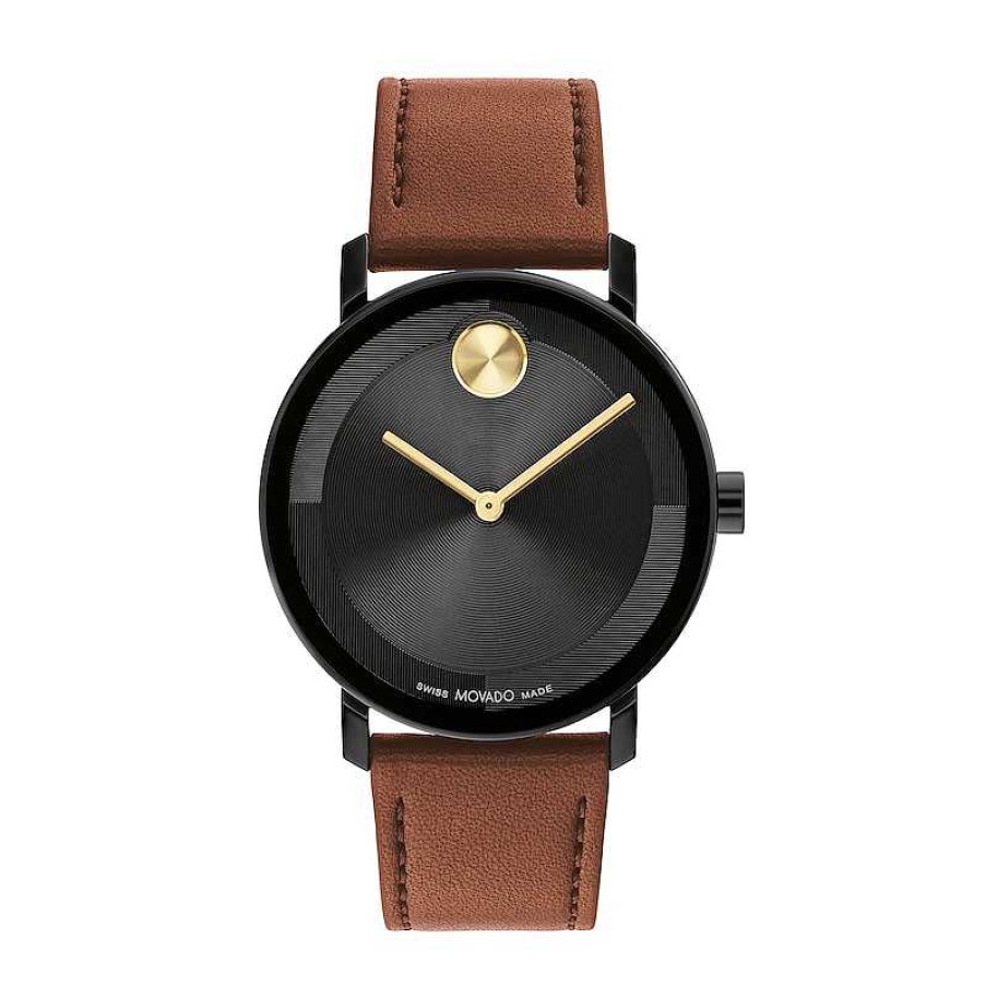 Movado Men'S Movado Bold® Evolution Black Ip Brown Strap Watch With Textured Tonal Black Dial (Model: 3601083) Watches