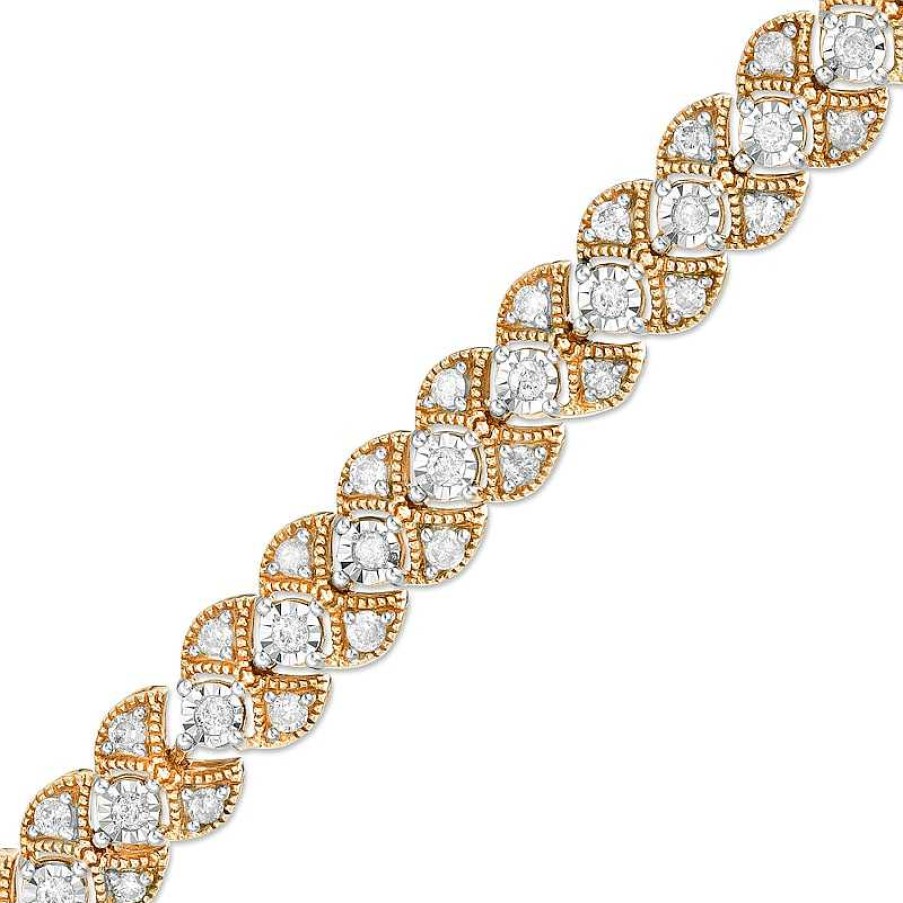 Zales 2 Ct. T.W. Diamond Art Deco Vintage-Style Bracelet In 10K Gold - 7.25" Bracelets