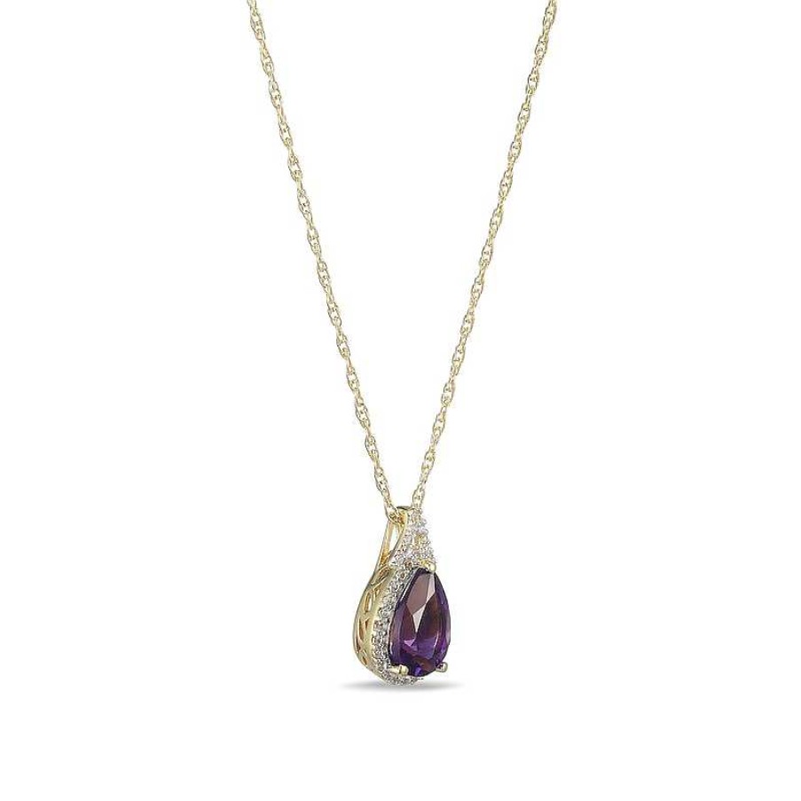 Zales Pear-Shaped Amethyst And White Lab-Created Sapphire Frame Pendant In Sterling Silver With 18K Gold Plate Necklaces