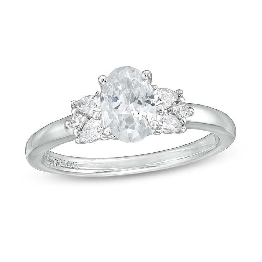 Zales Vera Wang Love Collection 1 Ct. T.W. Oval Diamond Tri-Sides Engagement Ring In 14K White Gold Rings