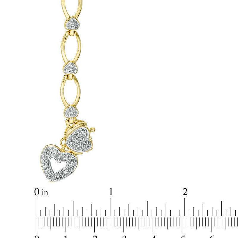 Zales Diamond Accent Oval Link With Heart Charm Bracelet In Sterling Silver With 14K Gold Plate - 7.25" Bracelets