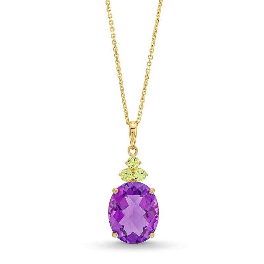 Zales Oval Amethyst And Peridot Pendant In 10K Gold Necklaces