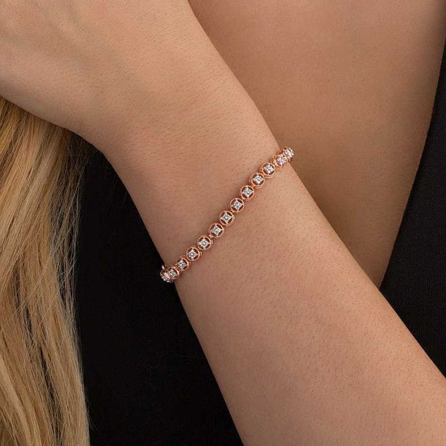 Zales 1/4 Ct. T.W. Diamond Circle Tennis Bracelet In Sterling Silver With 14K Rose Gold Plate - 7.25" Bracelets