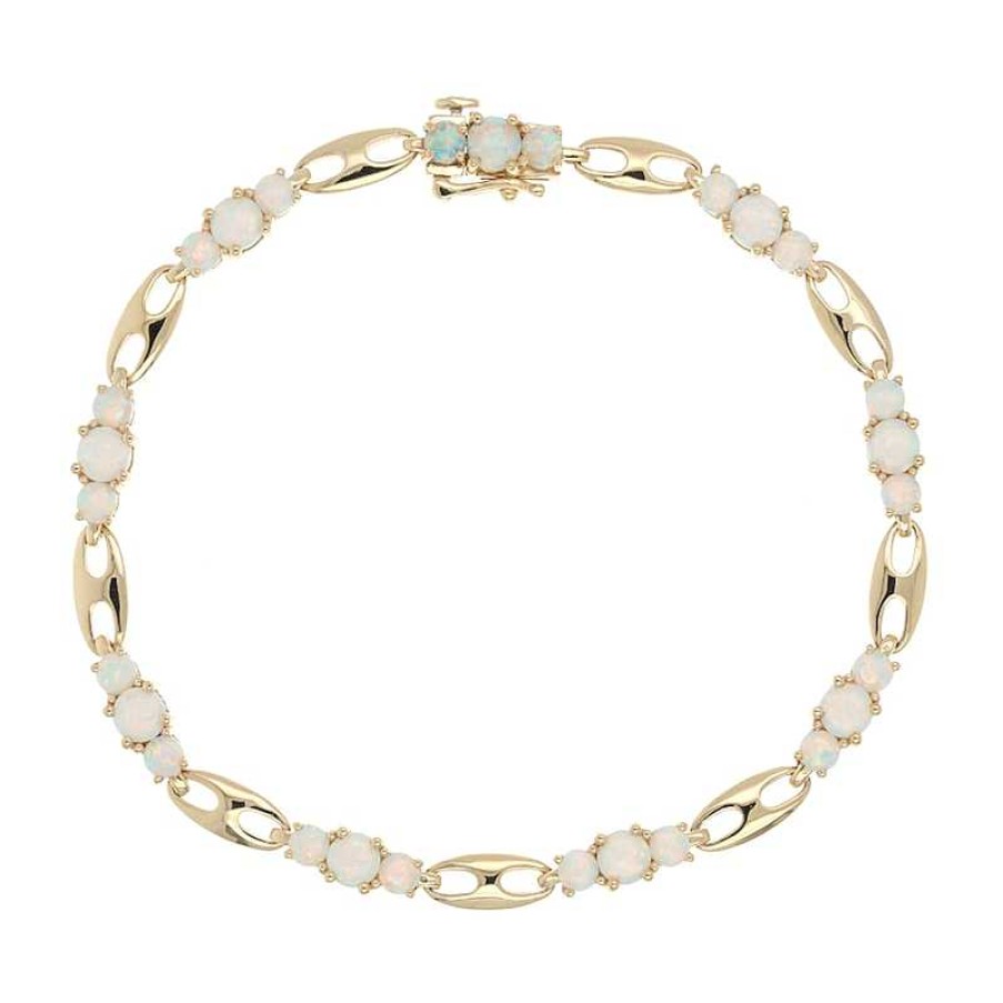 Zales Lab-Created Opal Three Stone Station Bracelet In 10K Gold Bracelets