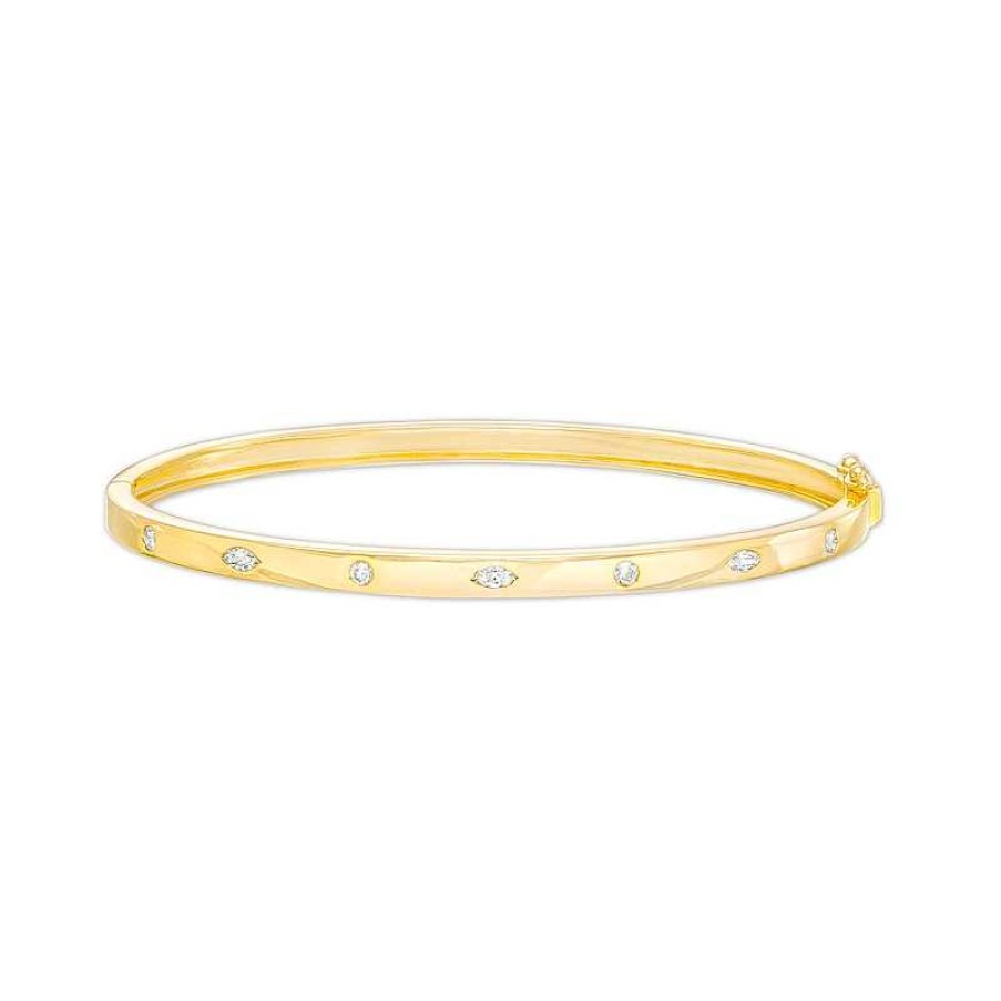 Zales 1/3 Ct. T.W. Marquise And Round Diamond Alternating Bangle In 10K Gold 7.5" Bracelets