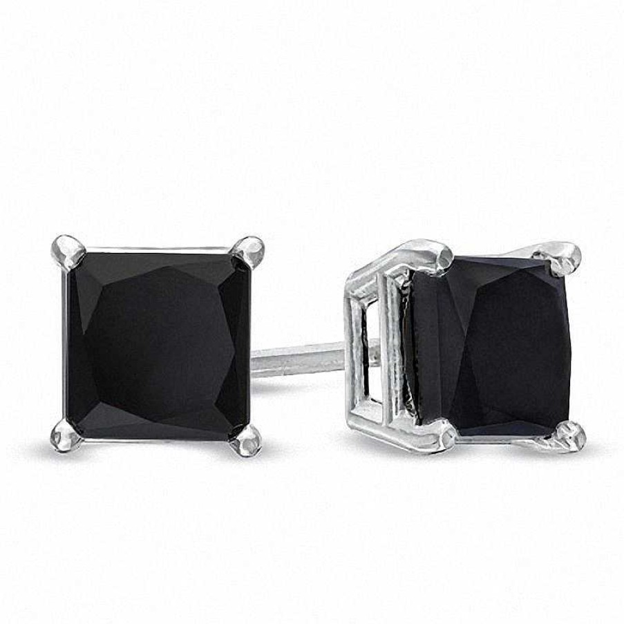 Zales 1 Ct. T.W. Princess-Cut Black Diamond Solitaire Stud Earrings In 10K White Gold Earrings