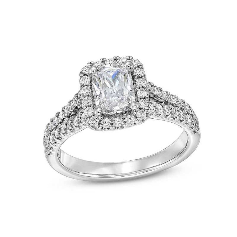 Zales 1-1/2 Ct. T.W. Cushion-Cut Certified Lab-Created Diamond Frame Split Shank Engagement Ring In 14K White Gold (F/Vs2) Rings