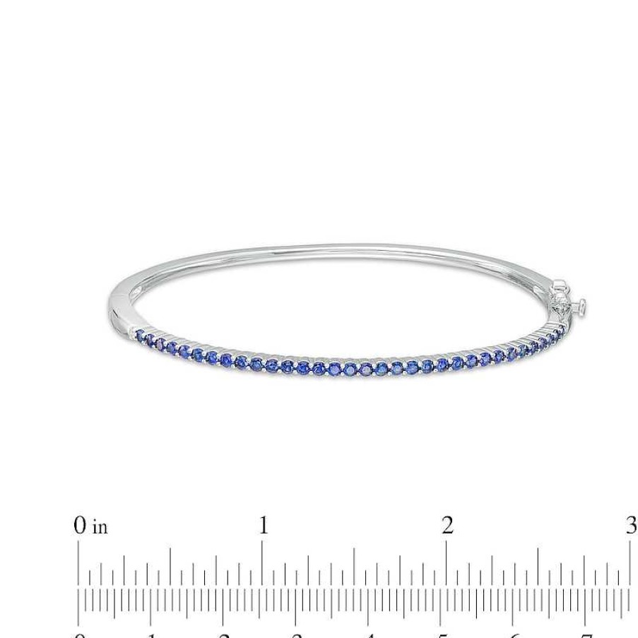 Zales Blue Lab-Created Sapphire Bangle In Sterling Silver 6.5" Bracelets