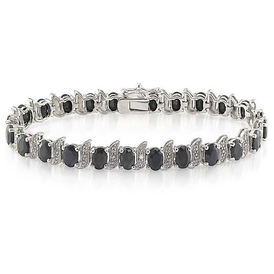 Zales Oval Black Sapphire And Diamond Accent Bracelet In Sterling Silver Bracelets