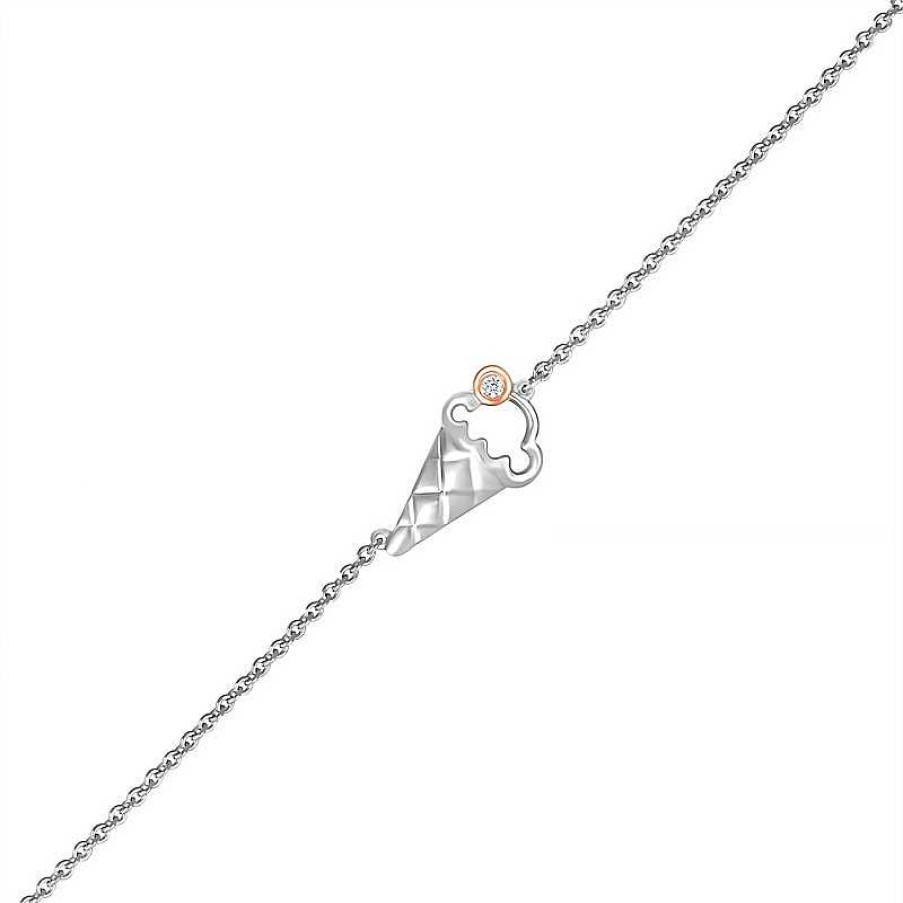 Zales Diamond Accent Solitaire Ice Cream Cone Anklet In Sterling Silver And 10K Rose Gold 10" Bracelets