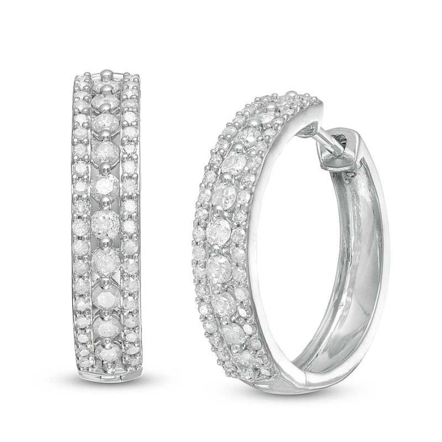 Zales 1 Ct. T.W. Diamond Triple Row Hoop Earrings In 10K White Gold Earrings