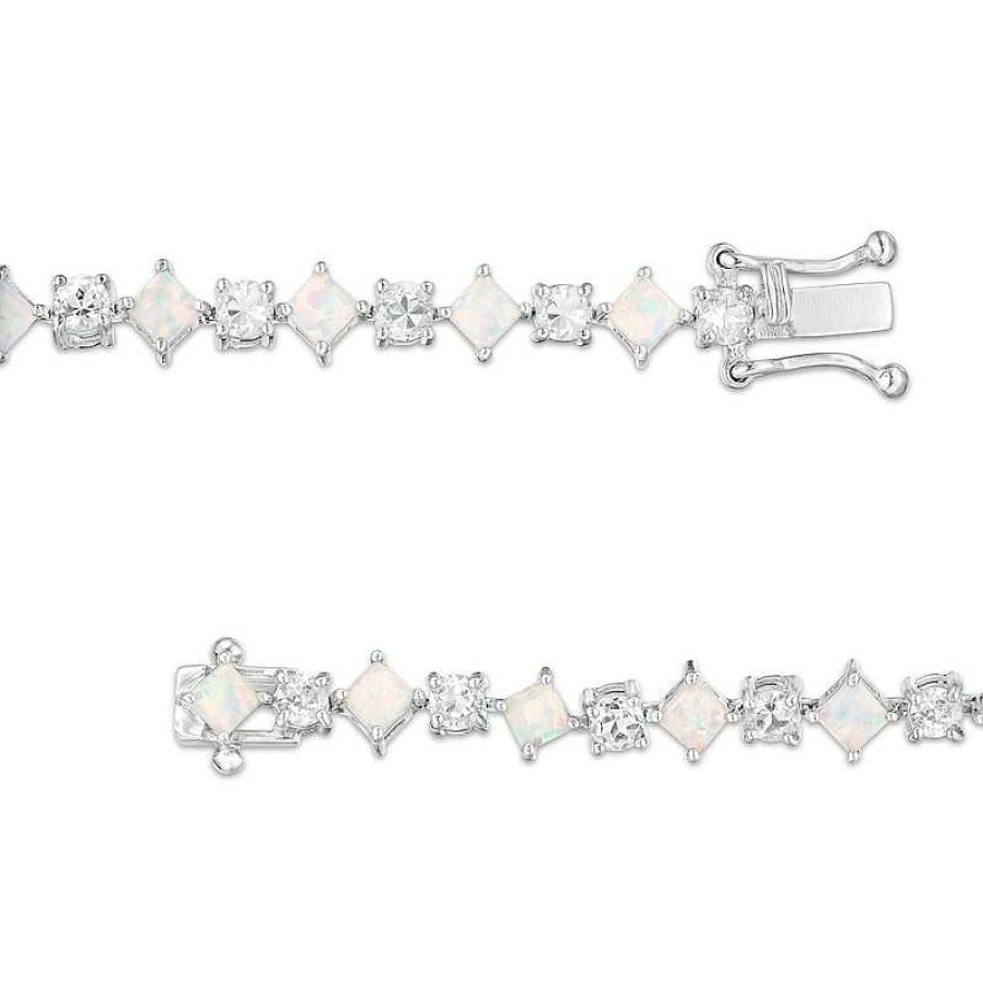 Zales Alternating Princess-Cut Lab-Created Opal And White Sapphire Line Bracelet In Sterling Silver - 7.25" Bracelets