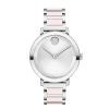 Movado Bold Ladies' Movado Bold® Evolution Crystal Accent Pink Ceramic Watch With Textured Tonal Silver Dial (Model: 3601236) Watches