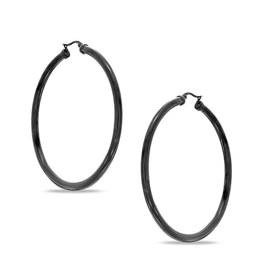 Zales 60Mm Tube Hoop Earrings In Black Ip Stainless Steel Earrings