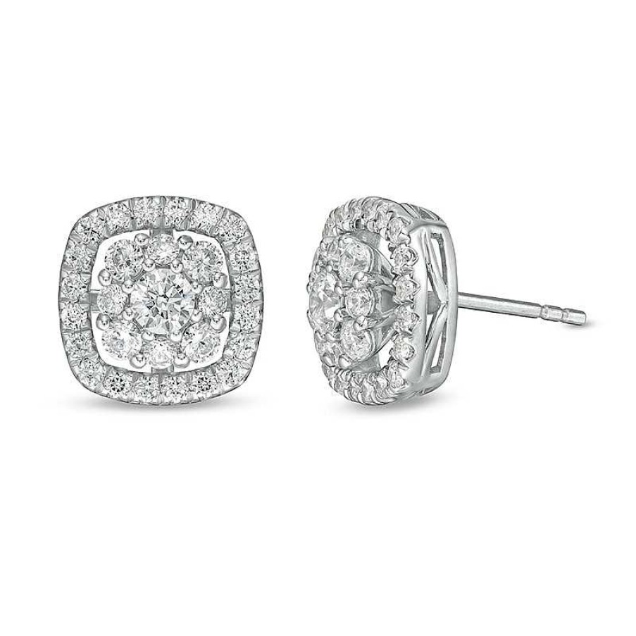 Zales 1 Ct. T.W. Certified Lab-Created Diamond Cushion Frame Stud Earrings In 14K White Gold (F/Si2) Earrings