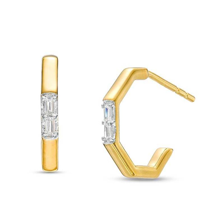 Zales 1/10 Ct. T.W. Baguette Diamond Open Octagon Hoop Earrings In 10K Gold Earrings