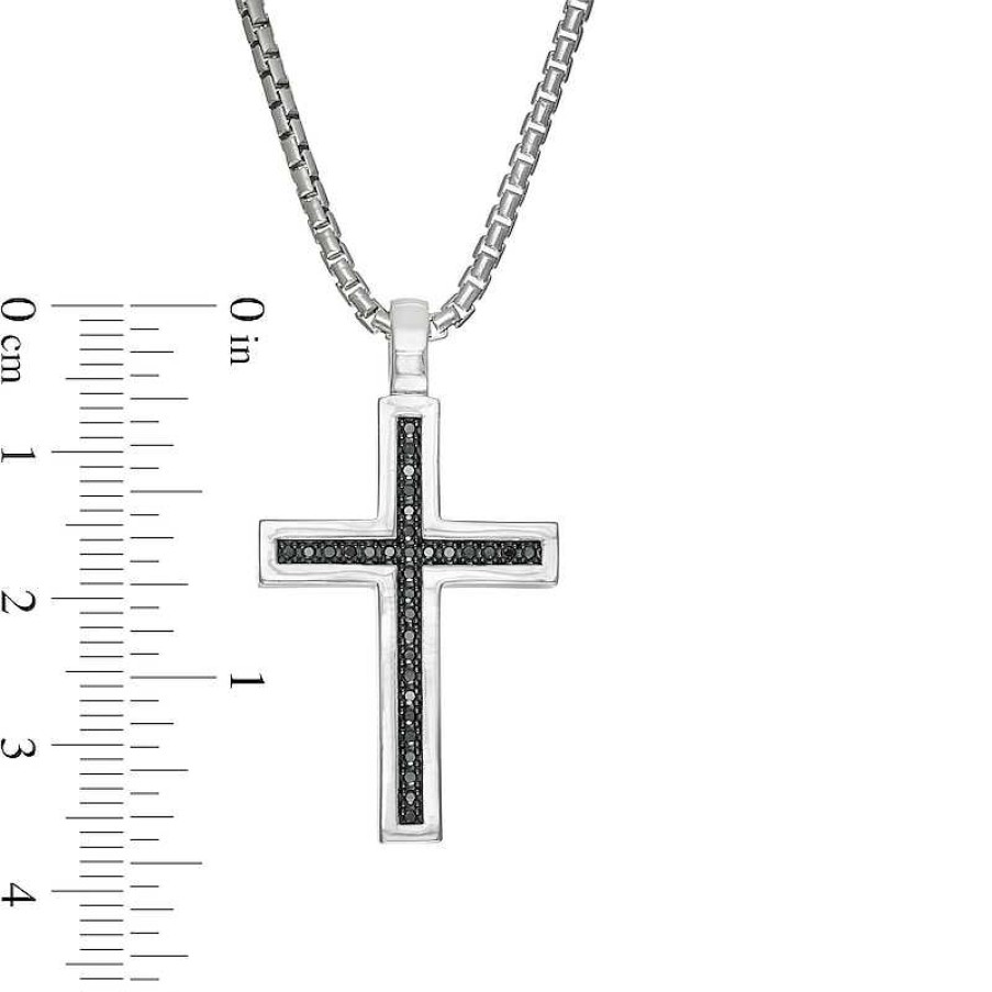 Zales Vera Wang Men 1/4 Ct. T.W. Black Diamond Cross Pendant In Sterling Silver - 22" Necklaces