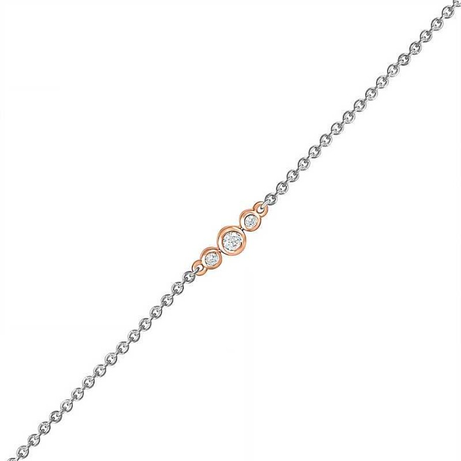 Zales 1/15 Ct. T.W. Diamond Circle Trio Anklet In Sterling Silver And 10K Rose Gold 10" Bracelets