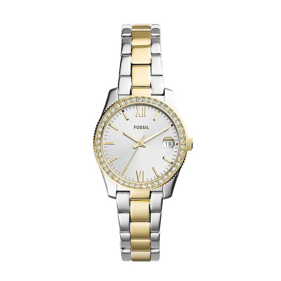 Fossil Ladies' Fossil Scarlette Mini Crystal Accent Two-Tone Watch With Silver-Tone Dial (Model: Es4319) Watches