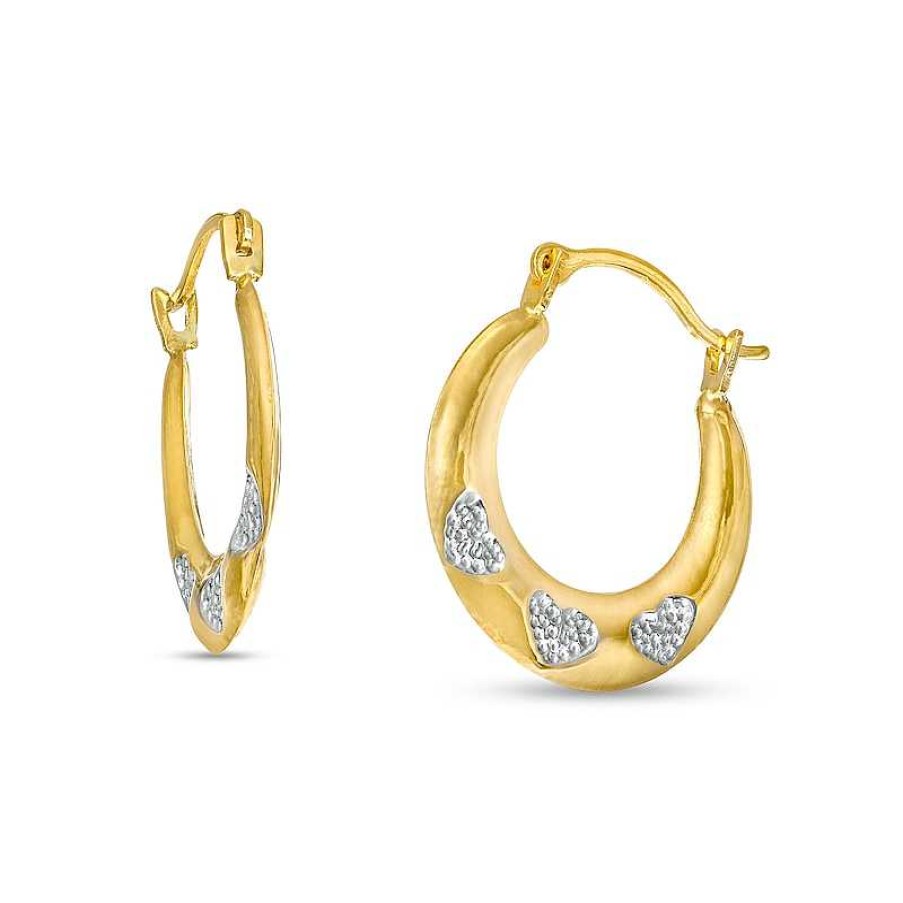 Zales Child'S Diamond-Cut Heart Trio Graduated Tube Hoop Earrings In 14K Two-Tone Gold Earrings