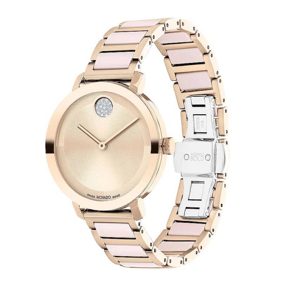 Movado Bold Ladies' Movado Bold® Evolution Crystal Accent Rose-Tone Ip Ceramic Watch With Textured Tonal Dial (Model: 3601237) Watches