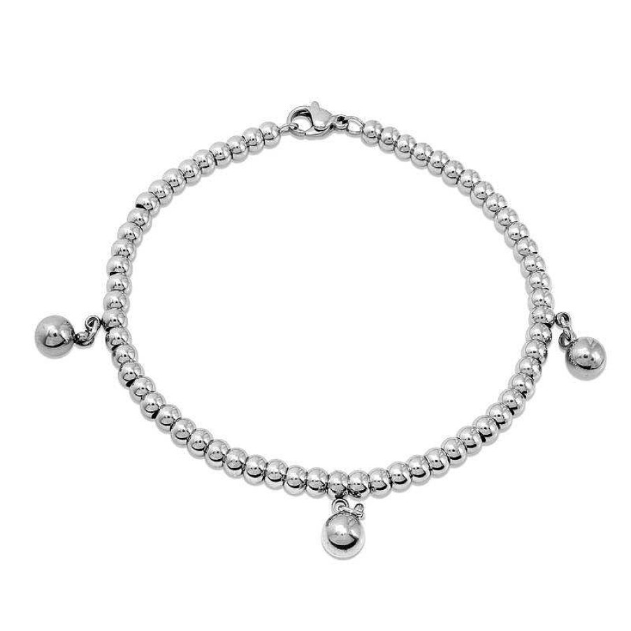 Zales Three Ball Charm Anklet In Stainless Steel - 9.0" Bracelets