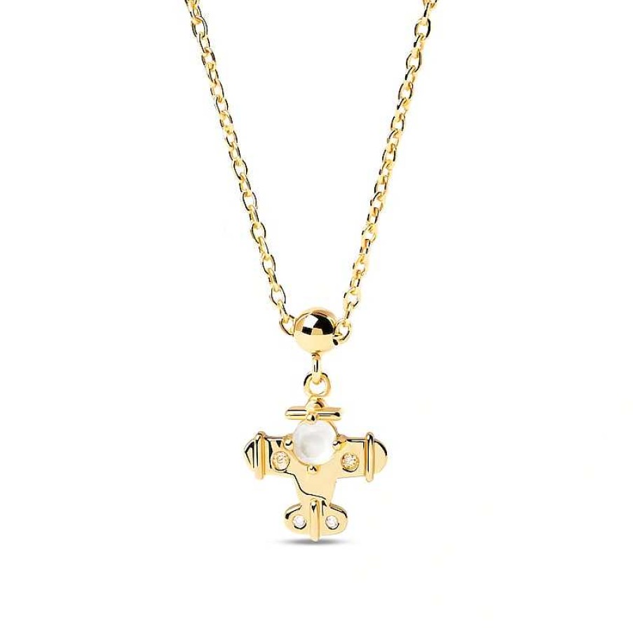 Zales Pdpaola At Zales Mother-Of-Pearl Plane Bead Charm In Sterling Silver With 18K Gold Plate Necklaces