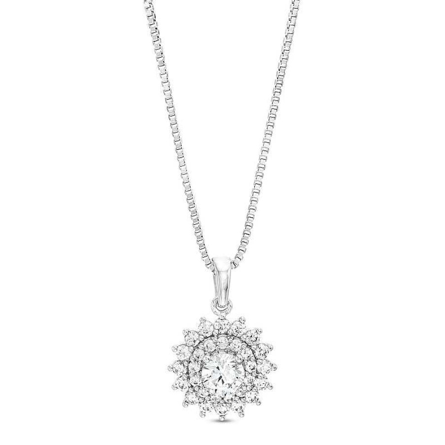 Zales 1 Ct. T.W. Certified Lab-Created Diamond Double Sunburst Frame Pendant In 14K White Gold (F/Si2) Necklaces