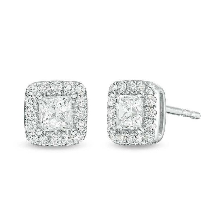 Zales 1 Ct. T.W. Princess-Cut Diamond Frame Stud Earrings In 14K White Gold Earrings