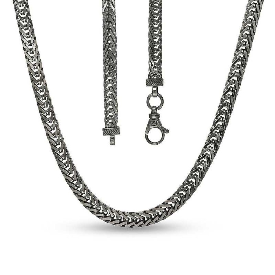 Zales Vera Wang Men 6.0Mm Foxtail Chain Necklace In Solid Sterling Silver With Black Rhodium - 22" Necklaces