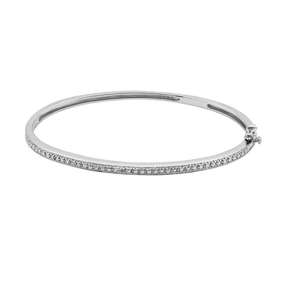 Zales Diamond Accent Diamond-Cut Bangle In Sterling Silver Bracelets