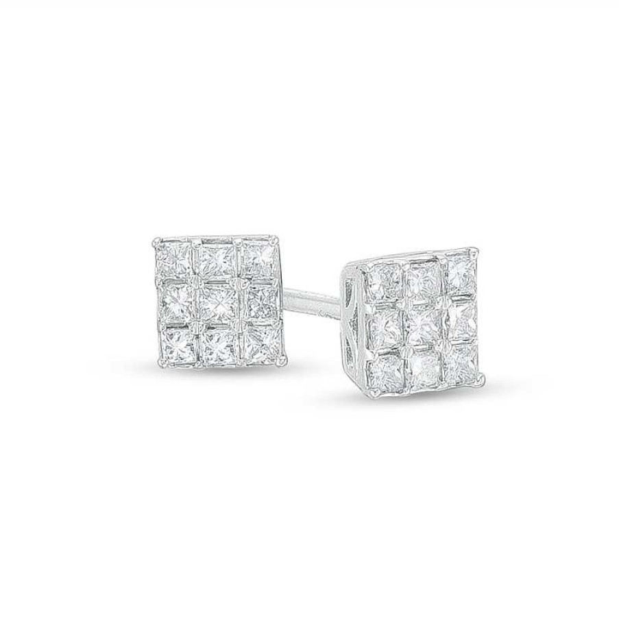 Zales 1/4 Ct. T.W. Princess-Cut Multi-Diamond Stud Earrings In 10K White Gold Earrings