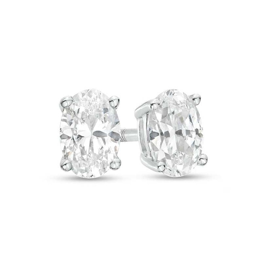 Zales 1/2 Ct. T.W. Certified Oval Lab-Created Diamond Solitaire Stud Earrings In 14K White Gold (F/Si2) Earrings