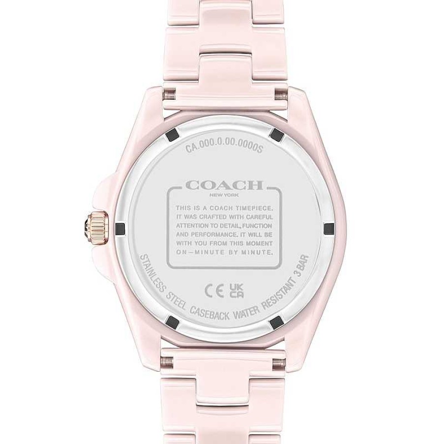 Coach Ladies' Coach Greyson Multi-Color Crystal Accent Rainbow Bezel Pink Ceramic Watch With Pink Dial (Model: 14504020) Watches