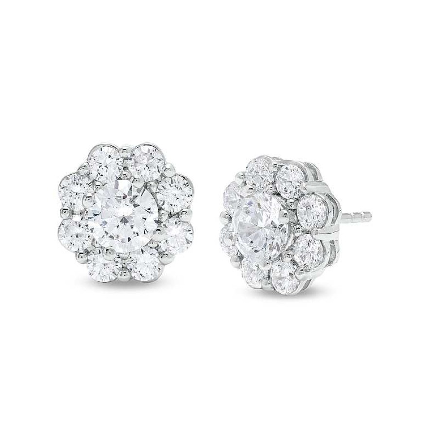 Zales 2 Ct. T.W. Certified Lab-Created Diamond Scallop Frame Flower Stud Earrings In 14K White Gold (F/Si2) Earrings