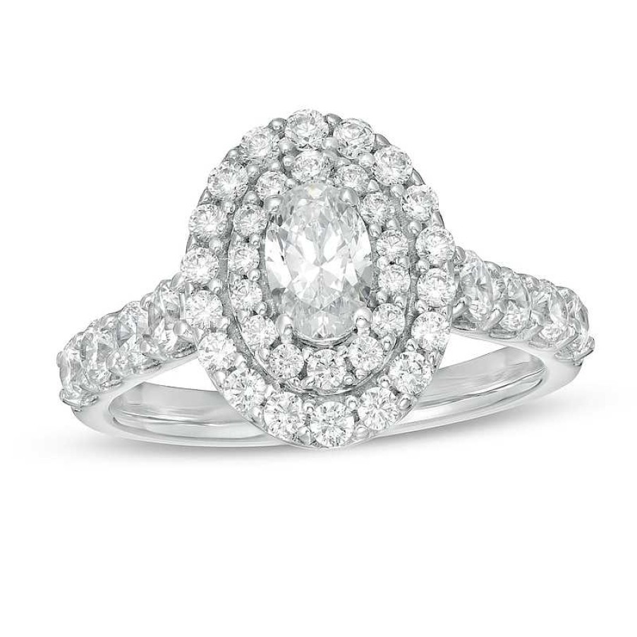 Zales 1-1/2 Ct. T.W. Certified Oval Lab-Created Diamond Double Frame Engagement Ring In 14K White Gold (F/Vs2) Rings