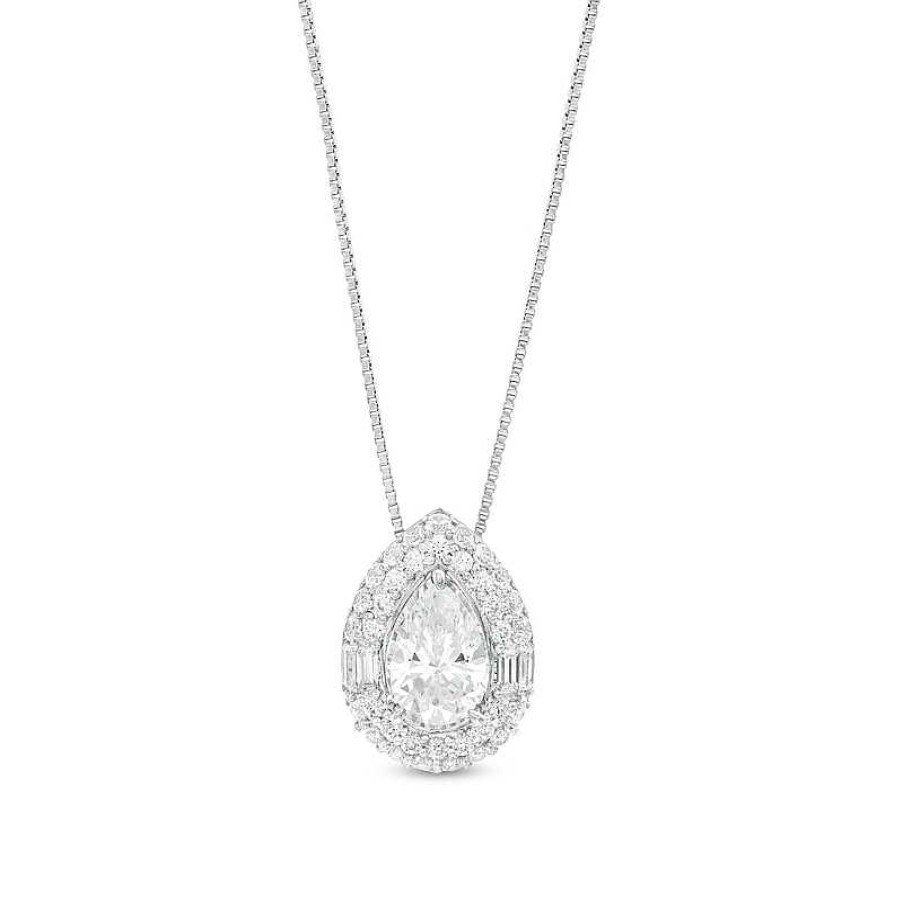 Zales 1 Ct. T.W. Certified Pear-Shaped Lab-Created Diamond Double Frame Pendant In 14K White Gold (F/Si2) Necklaces