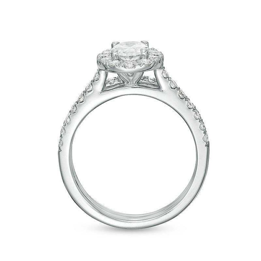 Zales Celebration Ideal 1-1/2 Ct. T.W. Oval Diamond Frame Bridal Set In 14K White Gold (I/I1) Rings