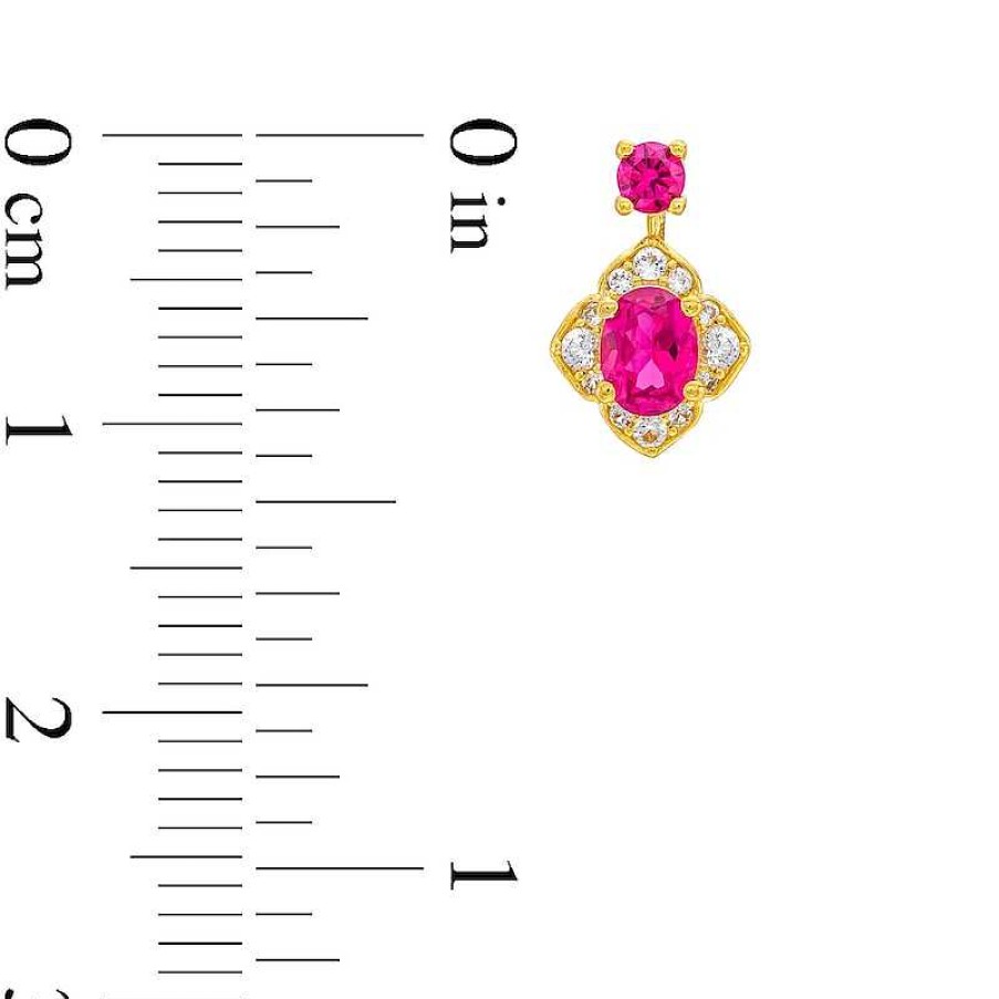 Zales Oval And Round Certified Ruby With 1/8 Ct. T.W. Diamond Flower Frame Drop Earrings In 10K Gold Earrings