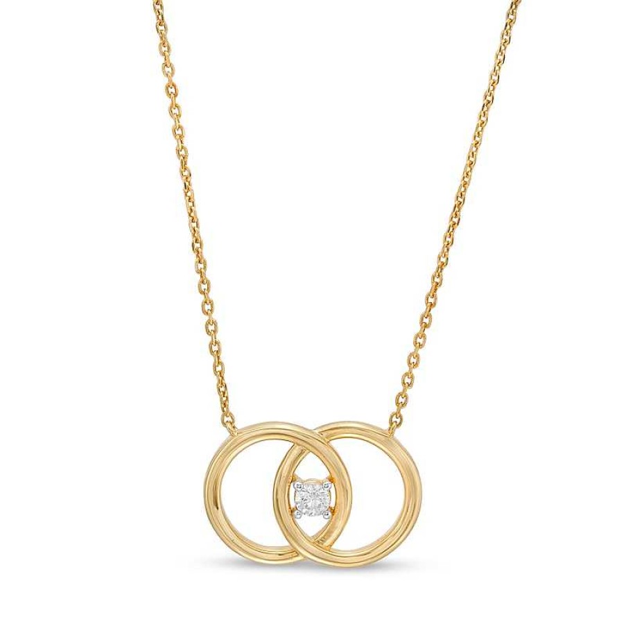 Zales You Me Us 1/10 Ct. Diamond Solitaire Intertwined Double Circle Necklace In 10K Gold 19" Necklaces