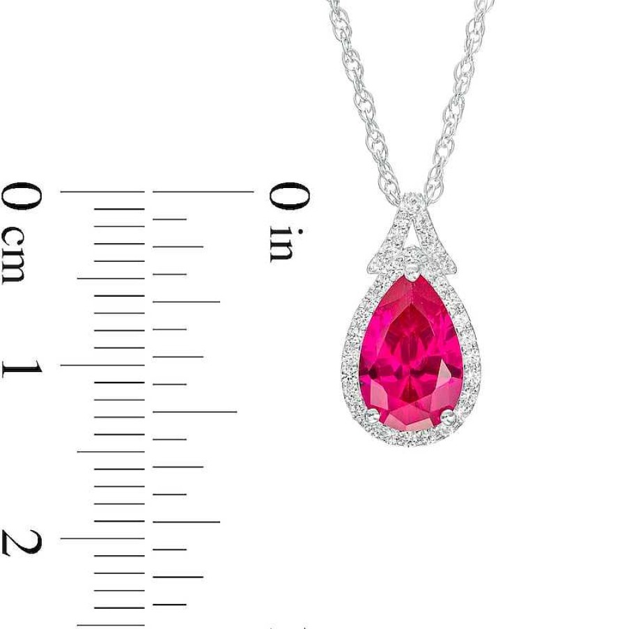 Zales Pear-Shaped Lab-Created Ruby And White Lab-Created Sapphire Frame Split Bail Pendant In Sterling Silver Necklaces