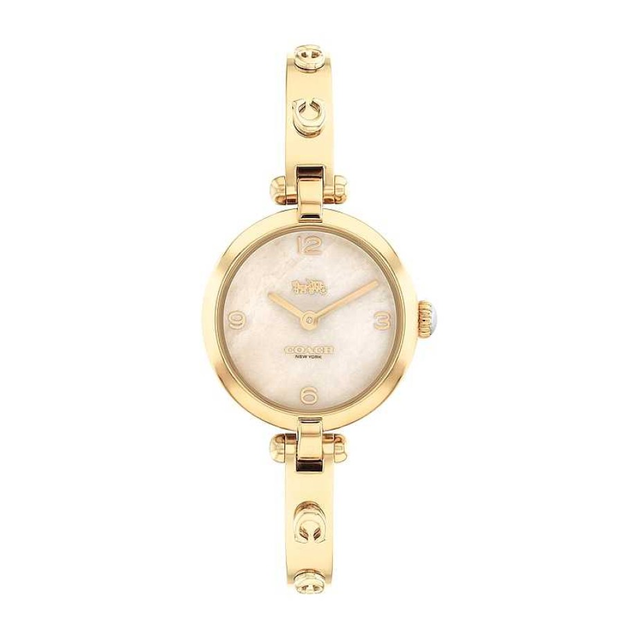 Coach Ladies' Coach Cary Gold-Tone Ip Bangle Watch With Gold-Tone Mother-Of-Pearl Dial (Model: 14504006) Watches