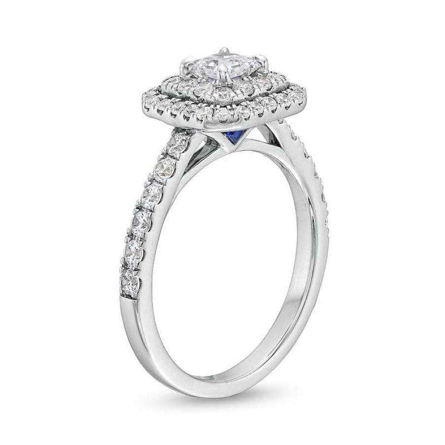 Zales Vera Wang Love Collection 1-1/5 Ct. T.W. Princess-Cut Diamond Cushion Frame Engagement Ring In 14K White Gold (I/Si2) Rings