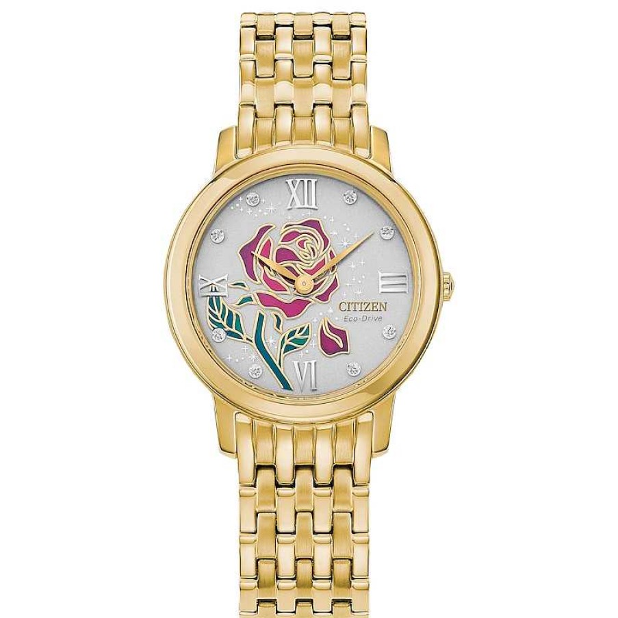 Citizen Ladies' Citizen Eco-Drive® Disney Belle Diamond Accent Gold-Tone Watch With Champagne Dial (Model: Ex1492-59W) Watches