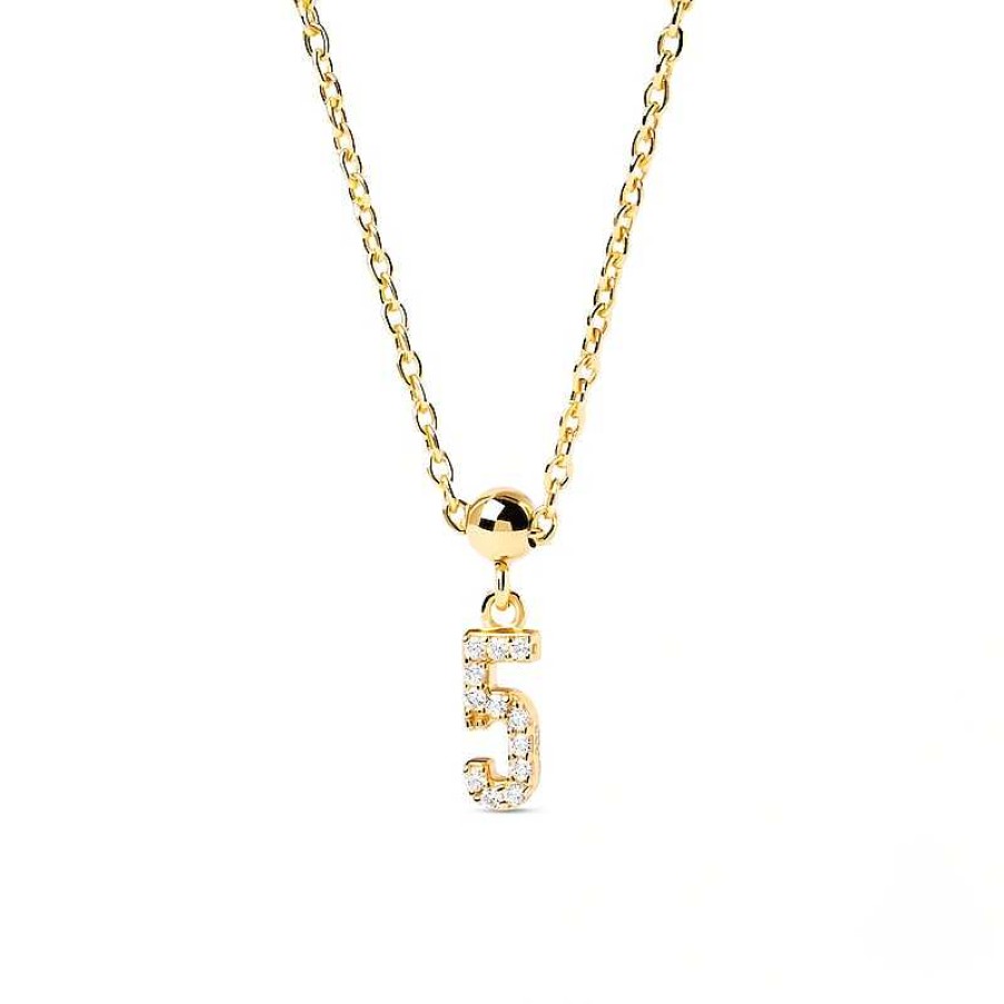 Zales Pdpaola At Zales Cubic Zirconia Number "5" Bead Charm In Sterling Silver With 18K Gold Plate Necklaces